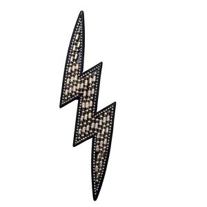 Black Gold Beaded Lightning Bolt Brooch Punk Rock Statement Pin 4 Inch